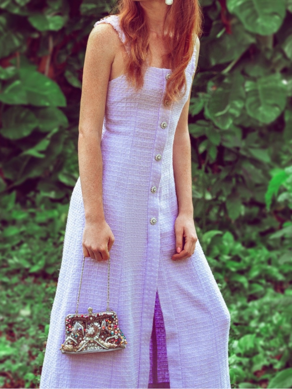 ZARA Blogger Favorite LILAC LAVENDER TWEED RHINESTONES BUTTONED MIDI MAXI DRESS